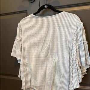 Philosophy Blue & White Striped Ruffle Sleeve Blouse